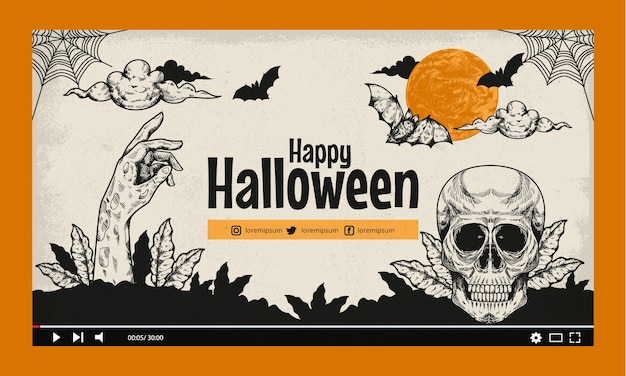 Handgezeichnetes vintage-halloween-youtube-thumbnail