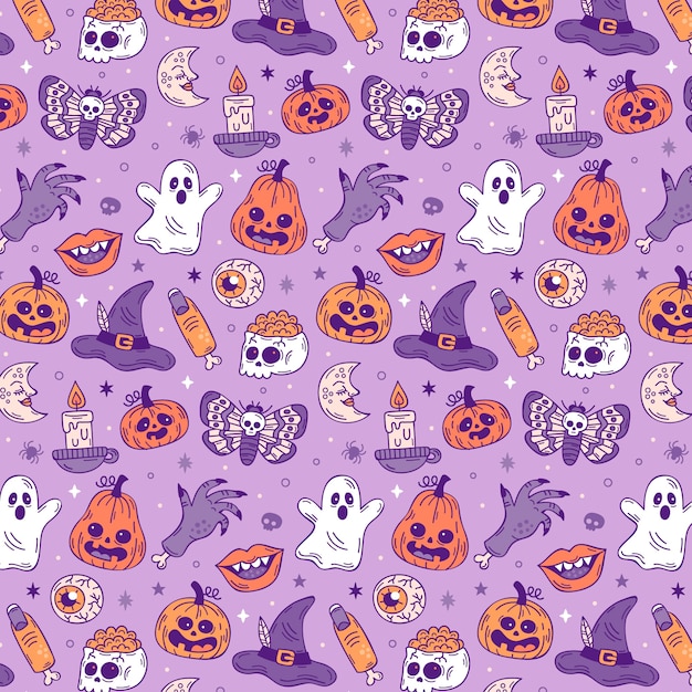 Kostenloser Vektor handgezeichnetes vintage-musterdesign für halloween-feier