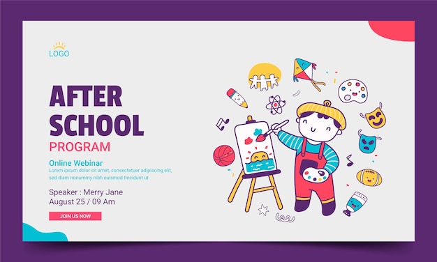 Handgezeichnetes Webinar für Aktivitäten nach der Schule