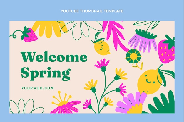 Kostenloser Vektor handgezeichnetes youtube-thumbnail für den frühling