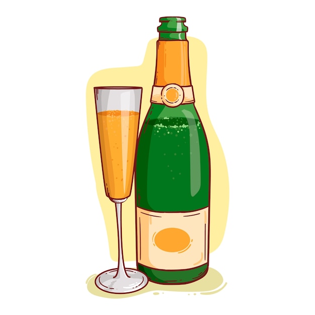 Kostenloser Vektor handgezeichnetes zeichnungselement für champagner