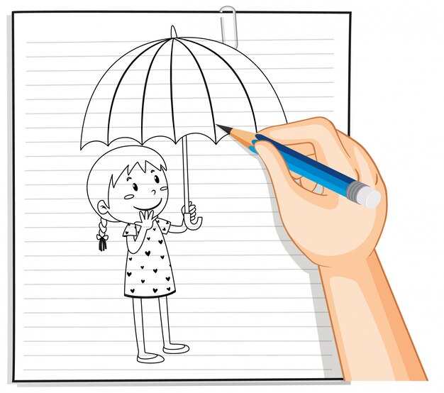Handschrift des Mädchens, das Regenschirmumriss hält