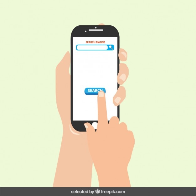 Kostenloser Vektor handy mit suchtaste auf dem bildschirm