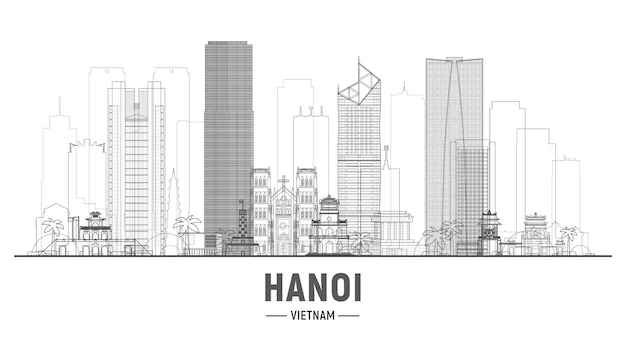 Hanoi vietnam line skyline mit panorama auf weißem hintergrund vektor-illustration geschäftsreise- und tourismuskonzept mit modernen gebäuden bild für präsentationsbanner-website