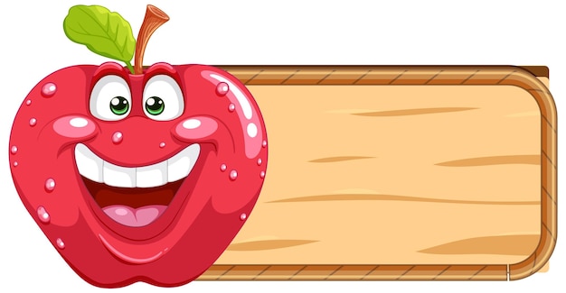 Kostenloser Vektor happy apple cartoon mit leerem schild