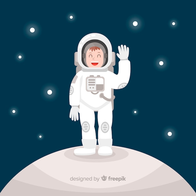 Kostenloser Vektor happy astronaut charakter mit flaches design