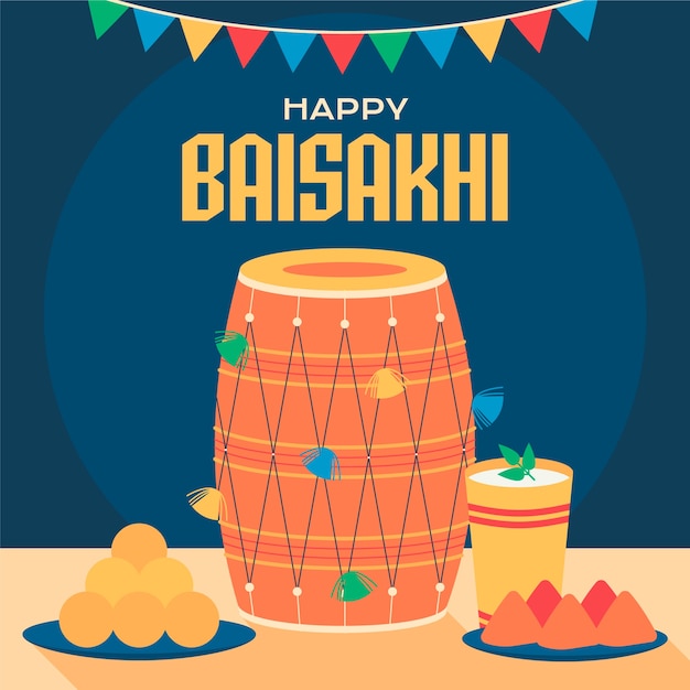 Happy Baisakhi mit Trommeln und Getränk