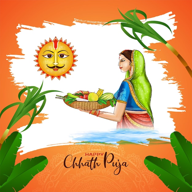 Happy chhath puja traditionelle indische festfeier hintergrundvektor