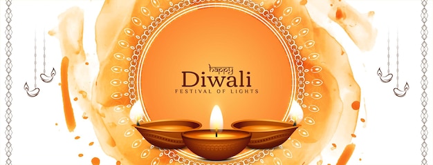 Happy diwali festival gelb aquarell eleganter banner design vektor