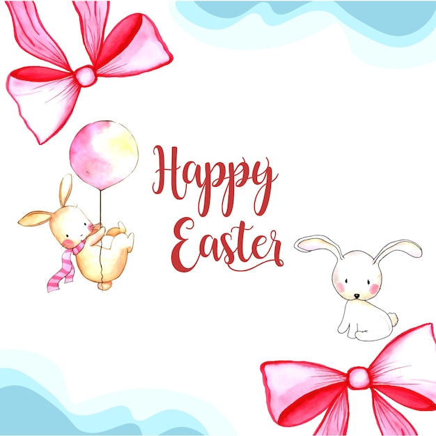 Happy Easter Bunny Pink Ribbon White Background Banner