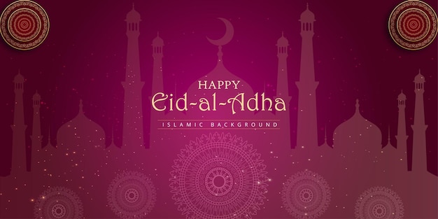 Happy Eid Al Adha Grüße Lila Weißer Hintergrund Islamische Social Media Banner Free Vector