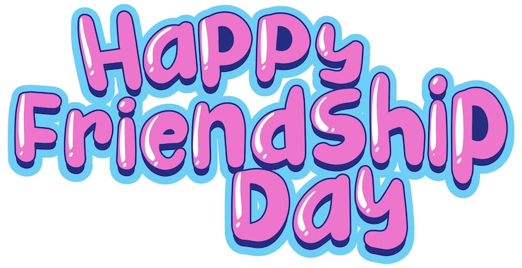 Kostenlose Vektor happy friendship day-wortlogo auf weißem hintergrund