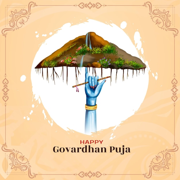 Kostenloser Vektor happy govardhan puja traditionelles hinduistisches indisches fest hintergrundvektor