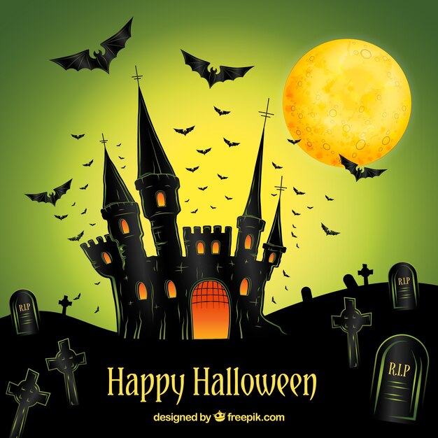 Happy Halloween Hintergrund mit Hand gezeichnet Schloss