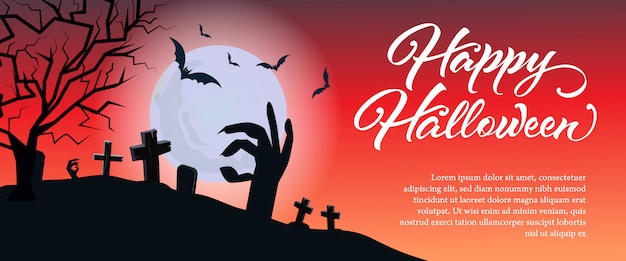 Happy Halloween-Schriftzug mit Beispieltext und Friedhof