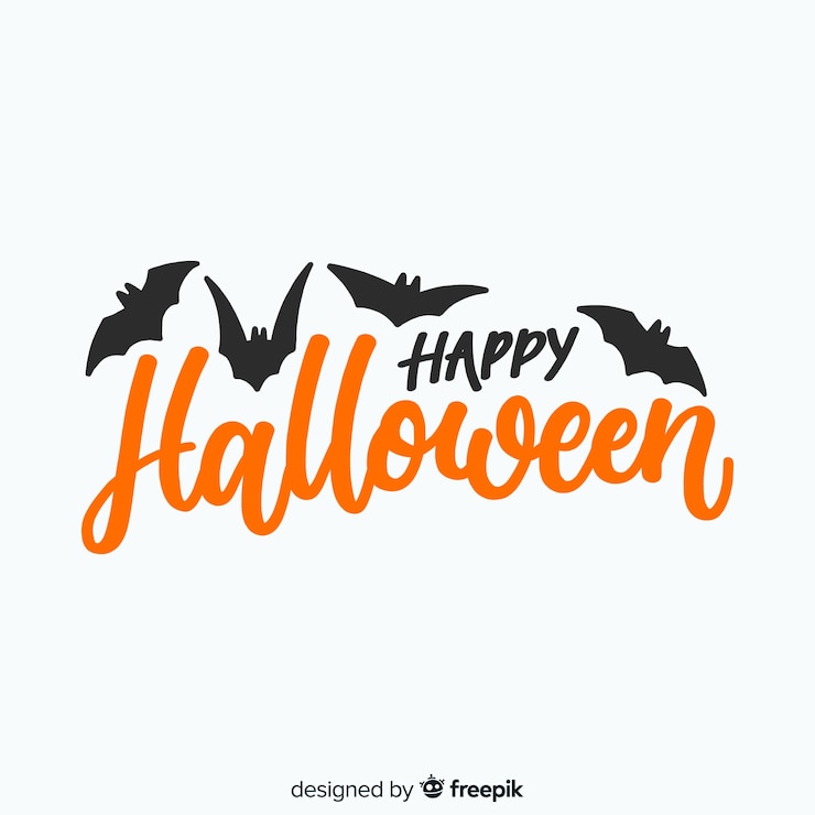 Kostenlose Vektor happy halloween schriftzug mit fledermäusen