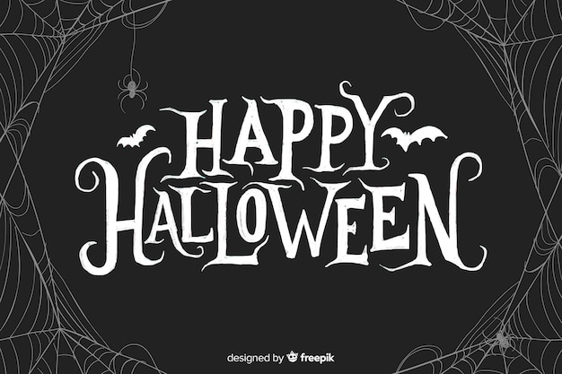 Happy Halloween Schriftzug mit Spinnennetz