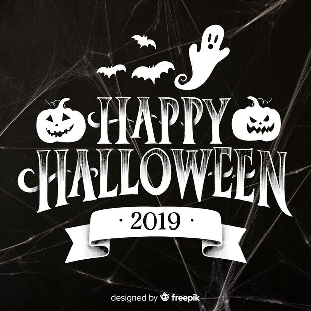 Happy Halloween Schriftzug mit Spinnennetz