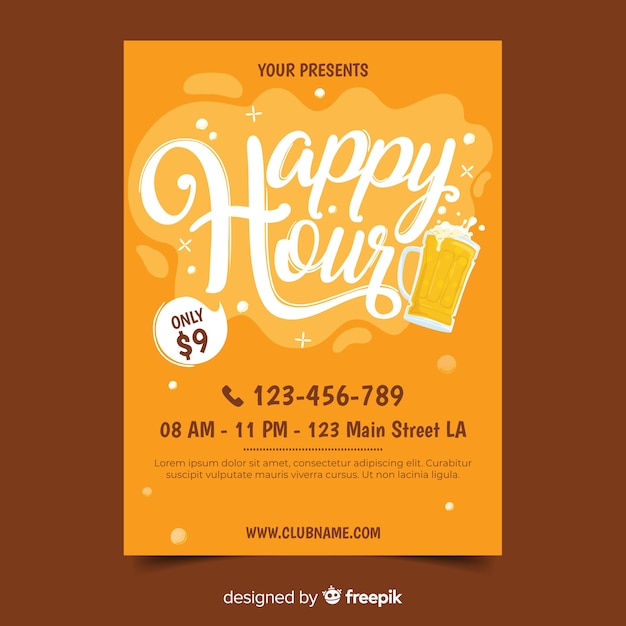 Kostenloser Vektor happy hour plakat vorlage