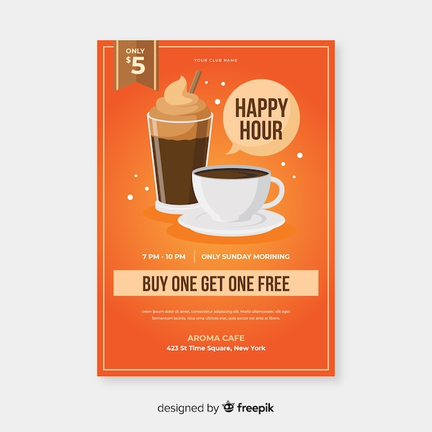 Kostenloser Vektor happy hour poster für leckeren kaffee
