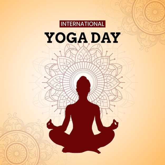 Happy International Yoga Day Beige Roter Hintergrund Social Media Design Banner Free Vector