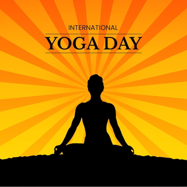 Happy International Yoga Day Gelb Orange Schwarzer Hintergrund Social Media Design Banner Free Vector