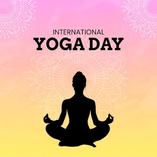 Happy International Yoga Day Pink Gelb Schwarzer Hintergrund Social Media Design Banner Free Vector