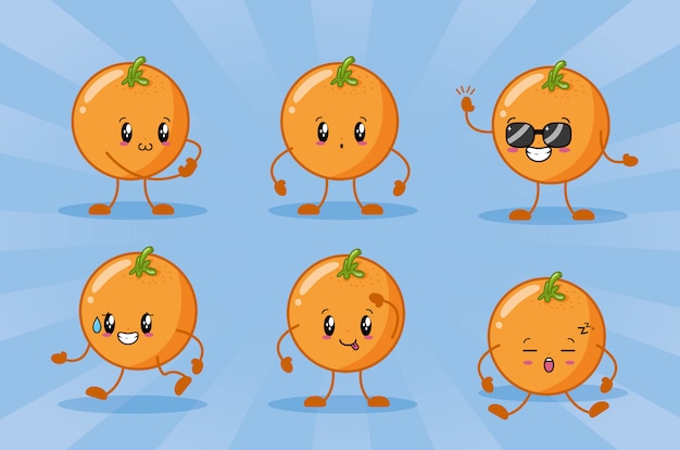 Kostenloser Vektor happy kawaii orangen emojis