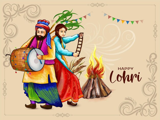 Happy Lohri indisches Punjabi-Festival Hintergrunddesign