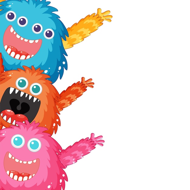 Kostenloser Vektor happy monster friends-randbanner