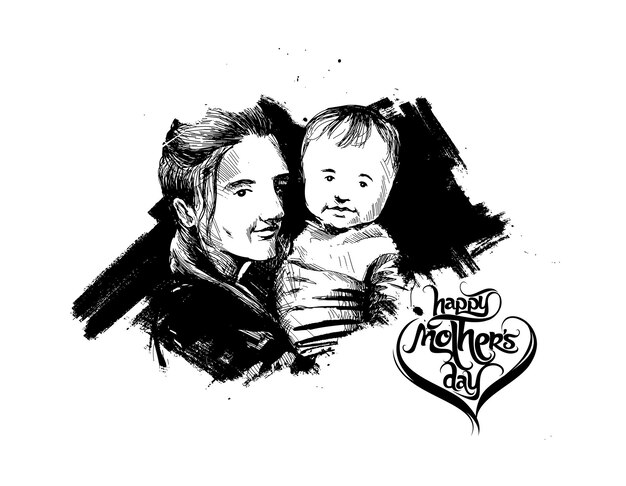 Happy Mothers Day liebevolle Familie Mutter und Kind Sketch Design