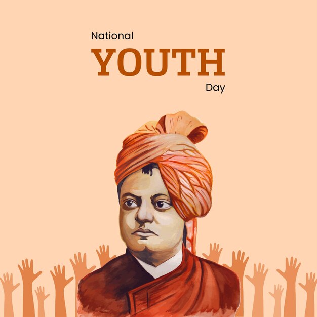 Happy National Youth Day Orange Beige Hintergrund Social Media Design Banner Free Vector