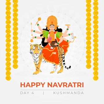 Happy navratri wünscht illustration von 9 avataren der göttin durga kushmanda devi vektor Premium Vektoren