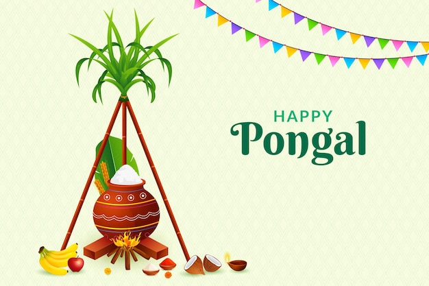 Happy pongal festival traditionelle elemente