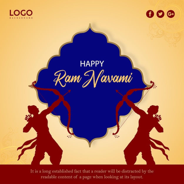 Happy ram navami grüße beige blauer hintergrund indischer hinduismus festival social media banner free vector