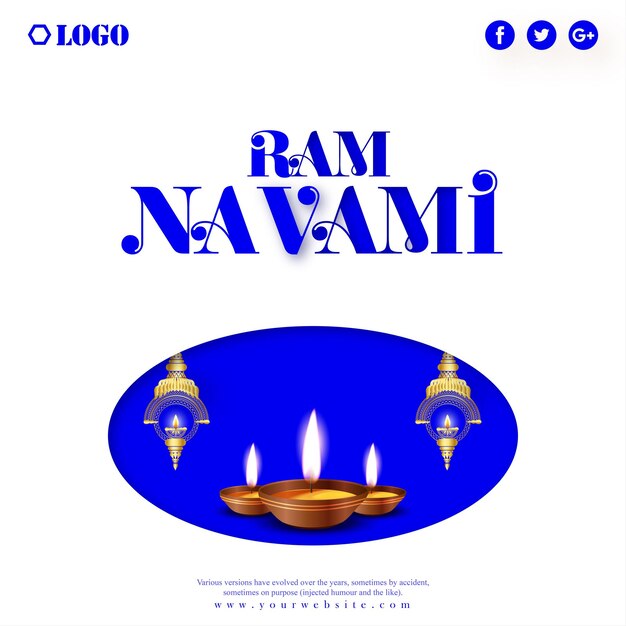 Happy ram navami grüße blau weißer hintergrund indischer hinduismus festival social media banner free vector