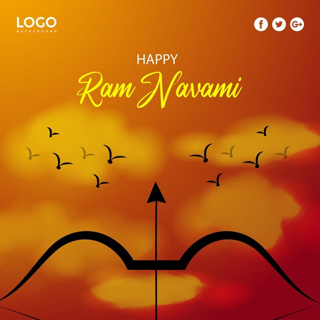 Happy Ram Navami Grüße Gelb Roter Hintergrund Indischer Hinduismus Festival Social Media Banner Free Vector