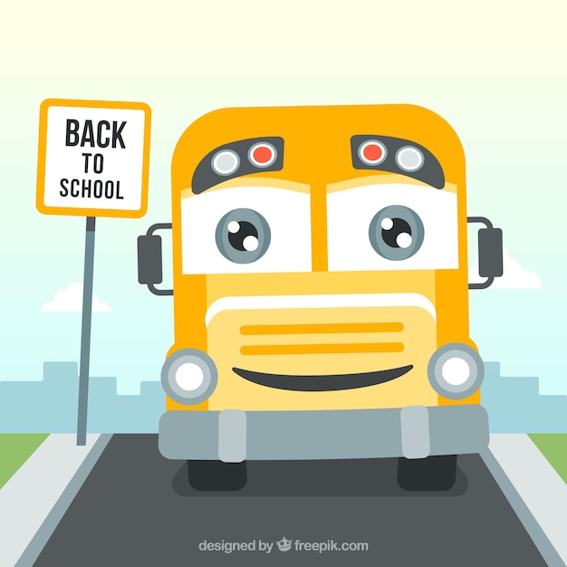 Kostenloser Vektor happy school bus hintergrund