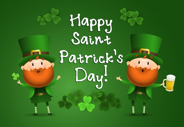 Happy st. patricks day schriftzug mit kobolde