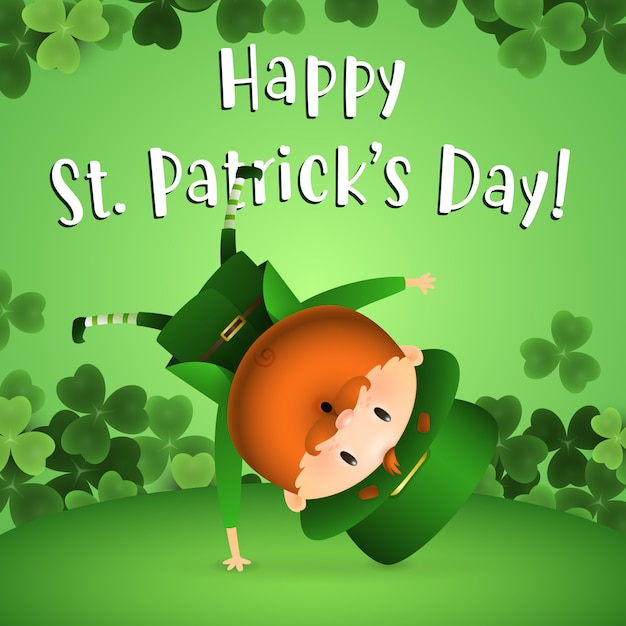 Happy St. Patricks Day Schriftzug mit lustigen Kobold