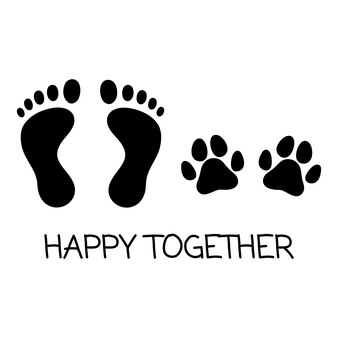 Happy together dog lovers paw print hundepfote tierliebe symbol pfotenabdruck vector illustration