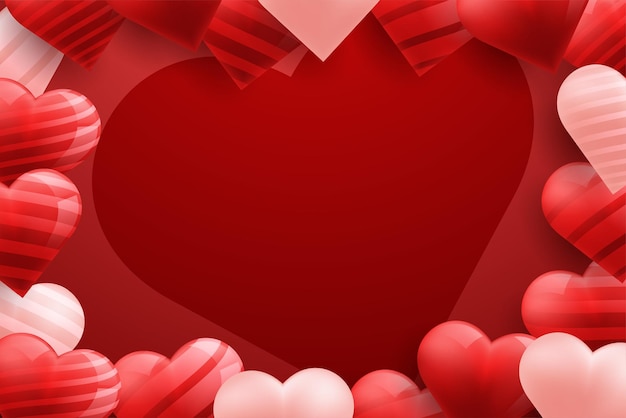 Happy valentines day banner mit 3d roten herzballons