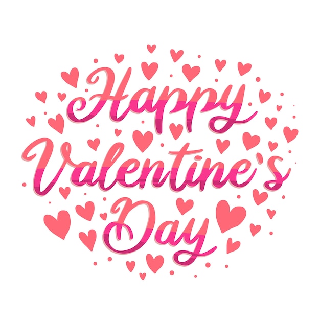 Happy Valentinstag Schriftzug mit Herzen