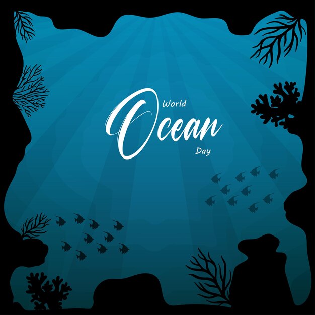 Happy World Ocean Day Blau Schwarzer Hintergrund Social Media Design Banner Free Vector