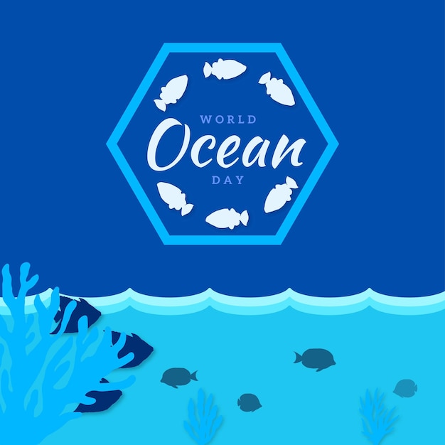 Happy world ocean day blau weißer hintergrund social media design banner free vector