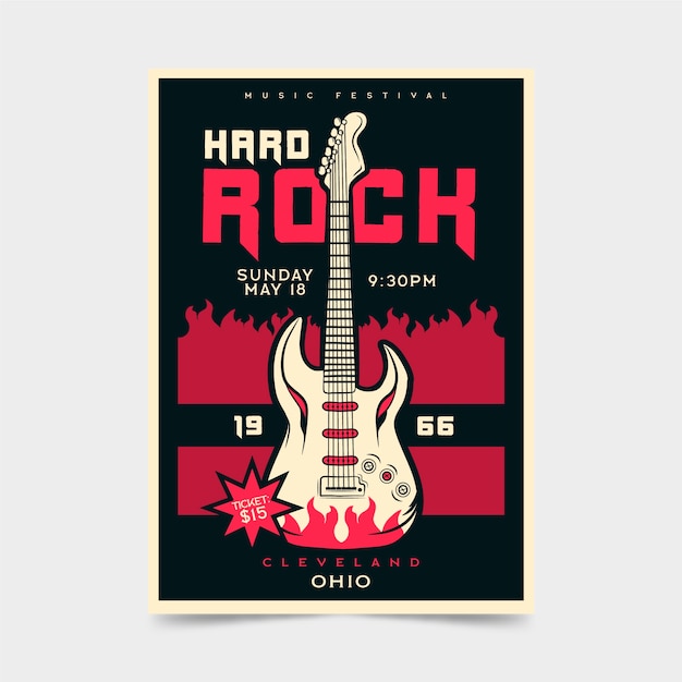 Kostenloser Vektor hard rock festival retro poster