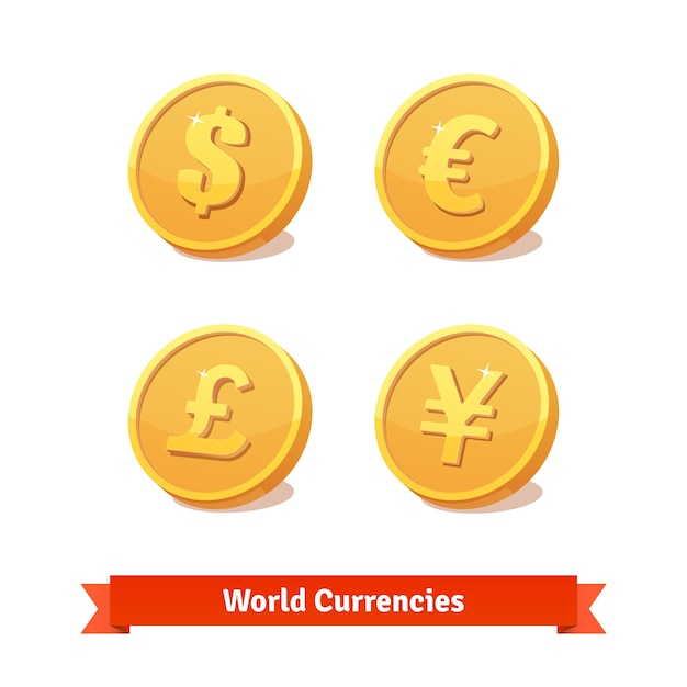 Hauptwährungssymbole als Goldmünzen dargestellt