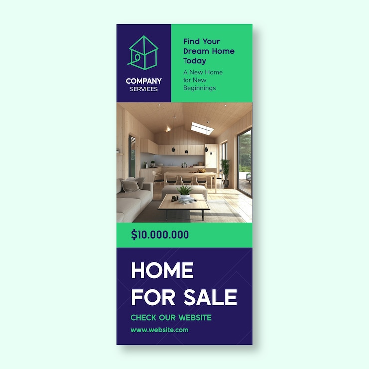 Kostenlose Vektor haus zum verkauf einziehbare banner vorlage design