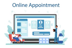 Hausarzt-online-service oder -plattform medizinische behandlungsexpertise für moderne medizin und diagnostische online-termin flache vektorgrafik