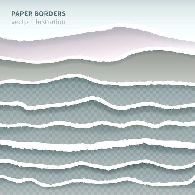 Kostenloser Vektor heftiges geerntetes papier umrandet die realistische mehrschichtige horizontale nahtlose dekorative geometrische grenzelementsammlung